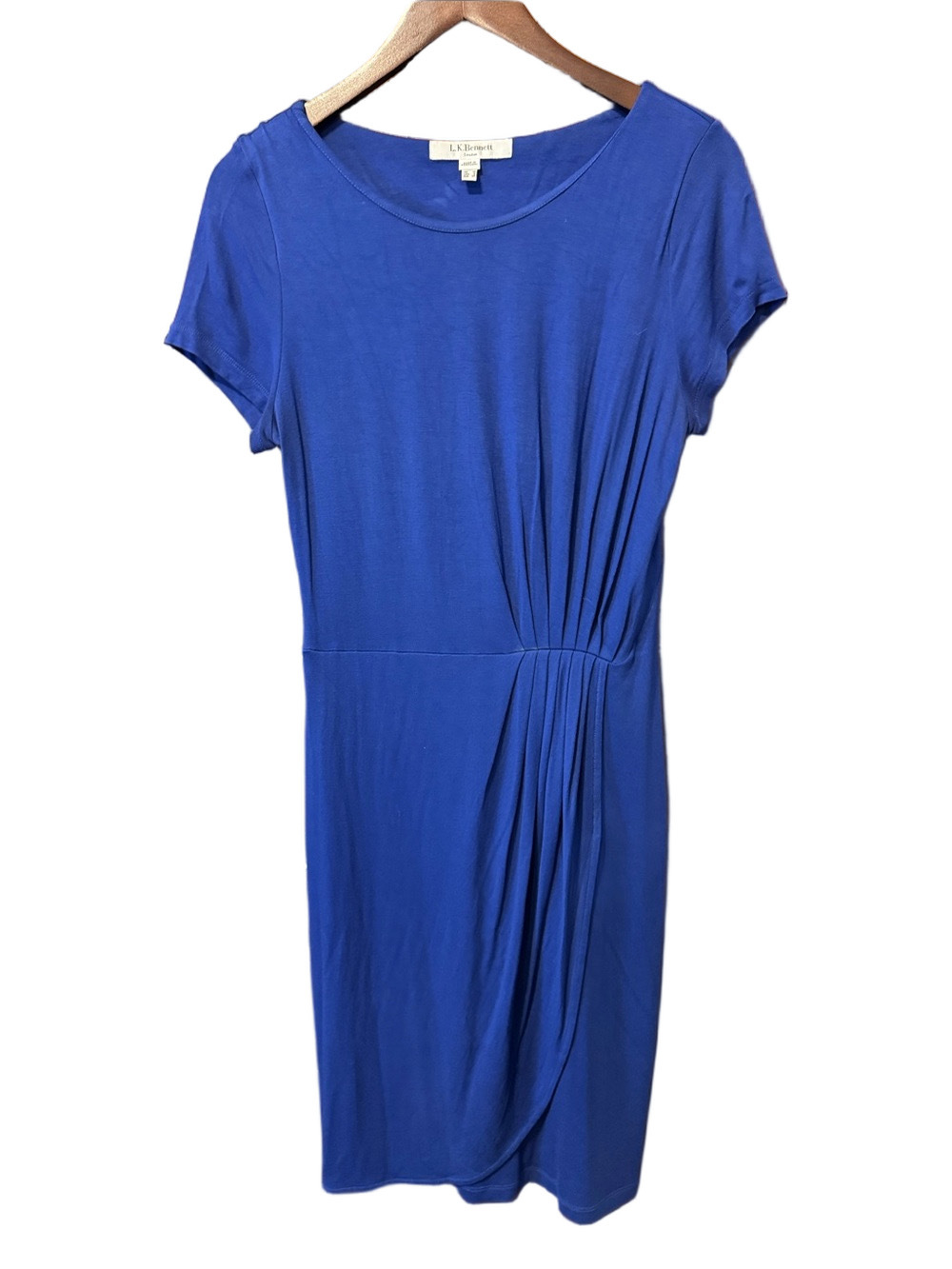 LK Bennett London Royal Blue Short-Sleeve Draped-Waist Midi Dress Size 6 - Picture 2 of 3